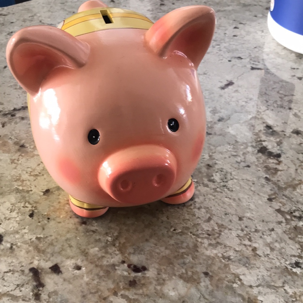 Yellow Piggy Bank with Red Umbrella Design